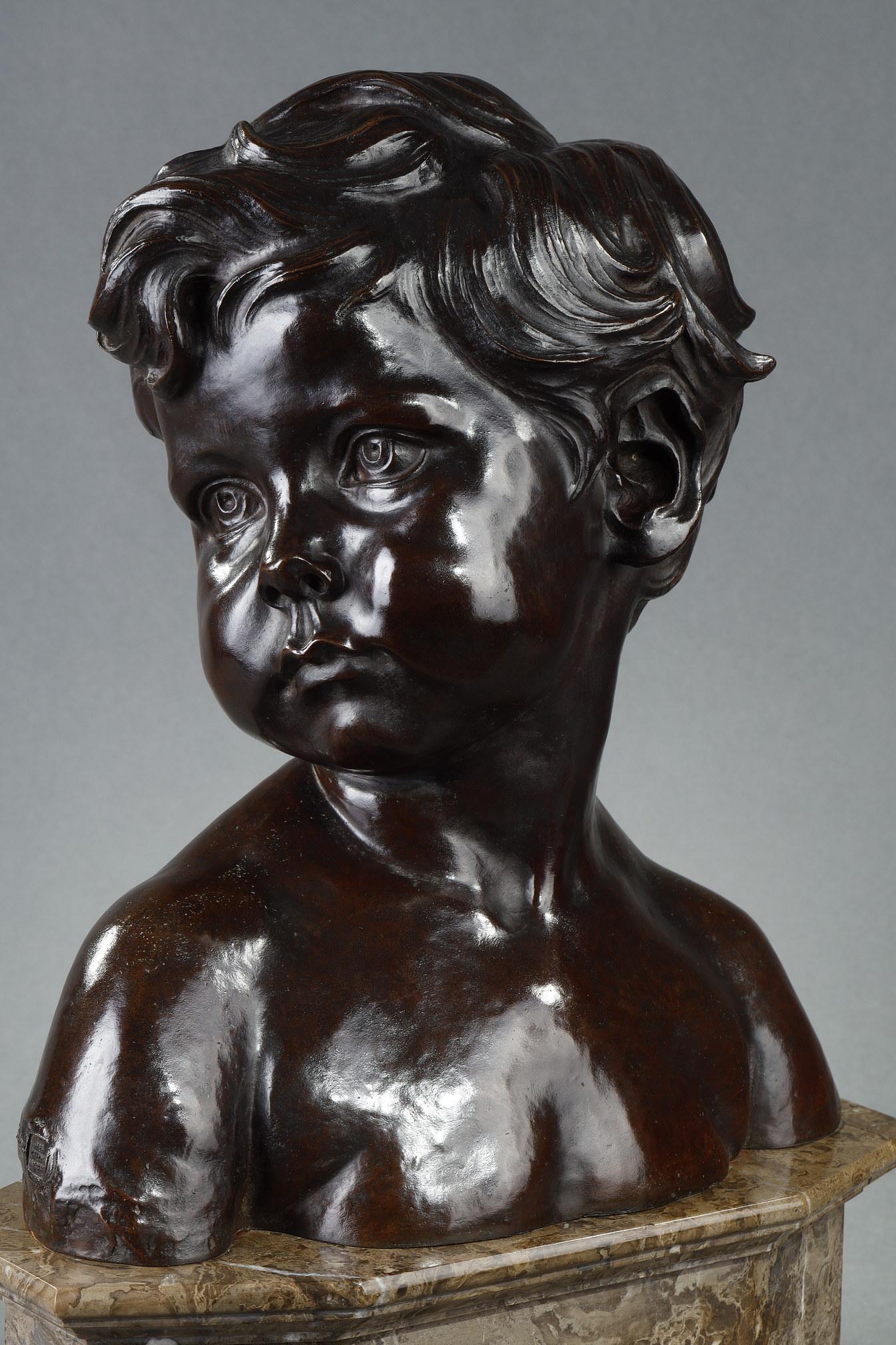 Busto di bambino - Figurative Sculpture Oro di Aimé-Jules Dalou
