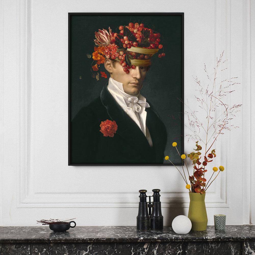 The Aimé Portrait Collector cultivates an elegant and casual aesthetic that instantly captivates the eye. Fruits and flowers bring out Aimé's dandy elegance, reminiscent of 19th-century neoclassical graphics.

This wall painting can be positioned
