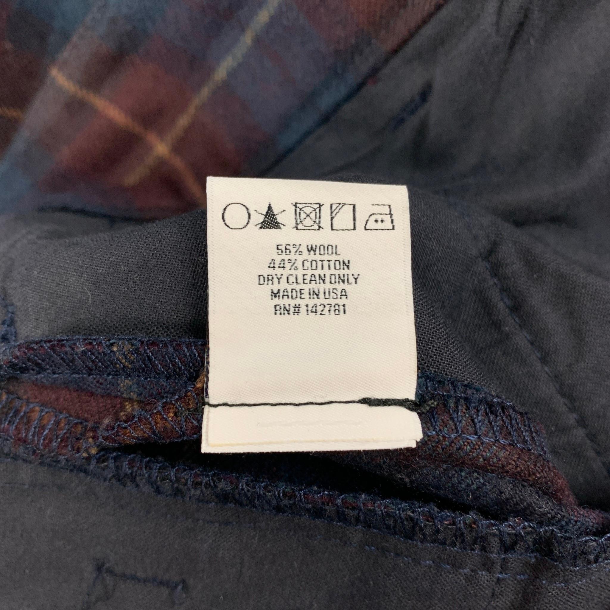 AIME LEON DORE Size 32 Navy Burgundy Plaid Wool Cotton Button Fly Dress Pants In Good Condition In San Francisco, CA