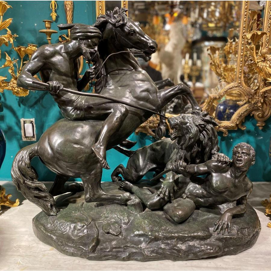 La Chasse Au Lion, Der Löwe auf der Jagd, Monumentale Bronzeskulptur nach Aime Millet im Angebot 10