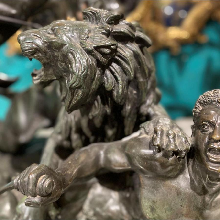 La Chasse Au Lion, The Lion Hunt, Monumental Bronze Sculpture after Aime Millet - Gold Figurative Sculpture by Aime Millet 