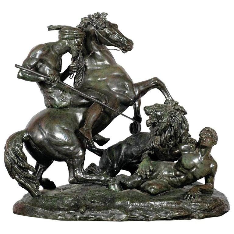 Aime Millet  Figurative Sculpture – La Chasse Au Lion, Der Löwe auf der Jagd, Monumentale Bronzeskulptur nach Aime Millet