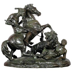 Vintage La Chasse Au Lion, The Lion Hunt, Monumental Bronze Sculpture after Aime Millet