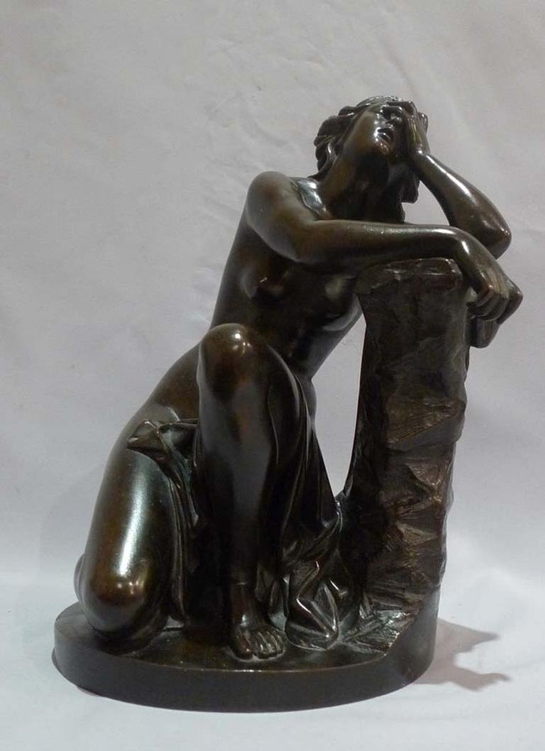 Patinated Aime Millet Bronze Nude of Young Woman 