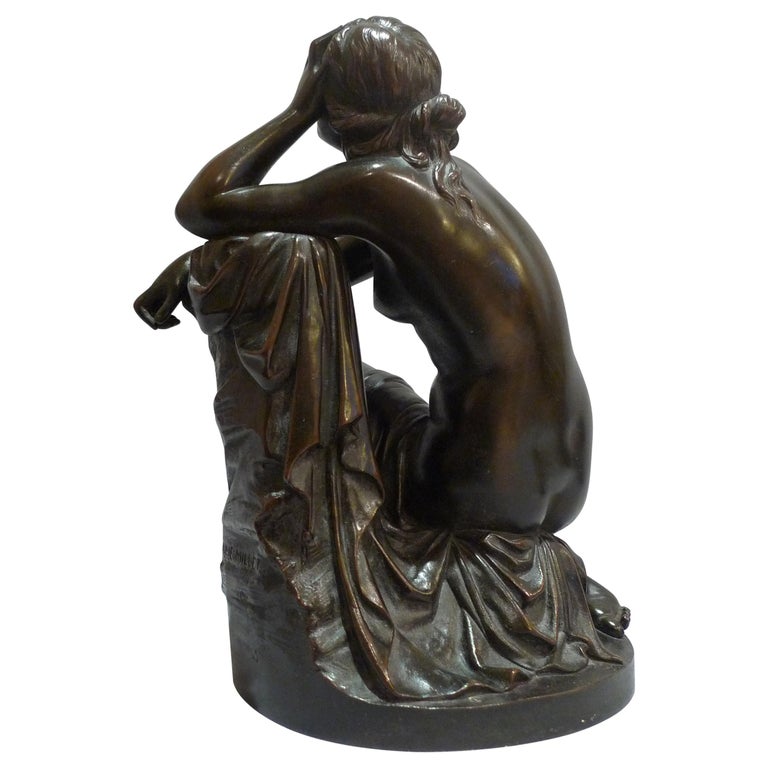 Aime Millet Bronze Nude of Young Woman The Disconsolate 