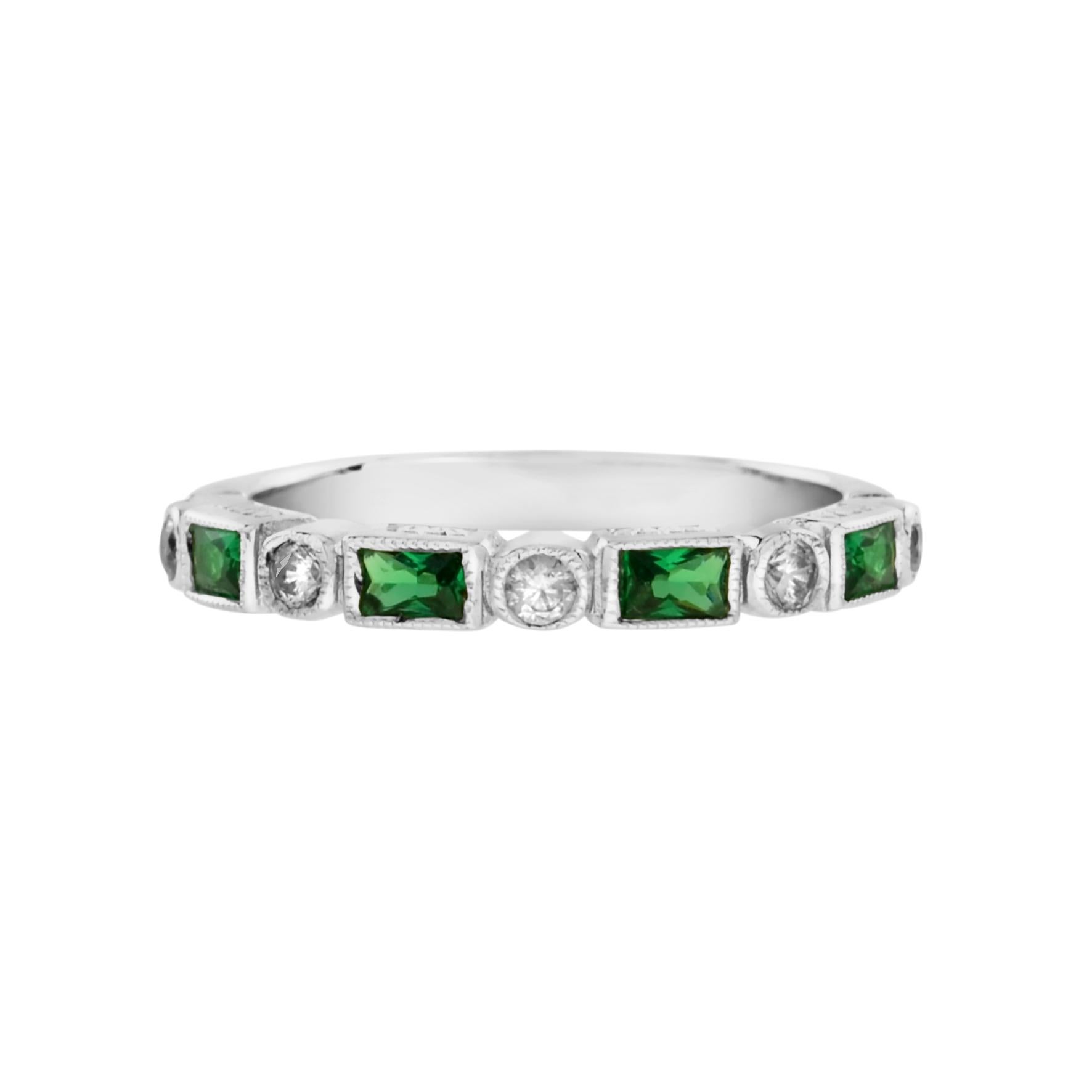 For Sale:  Aimée Alternate Emerald and Round Diamond Half Eternity Ring in 18K White Gold  8