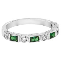 Aimée Alternate Emerald and Round Diamond Half Eternity Ring in 18K White Gold 