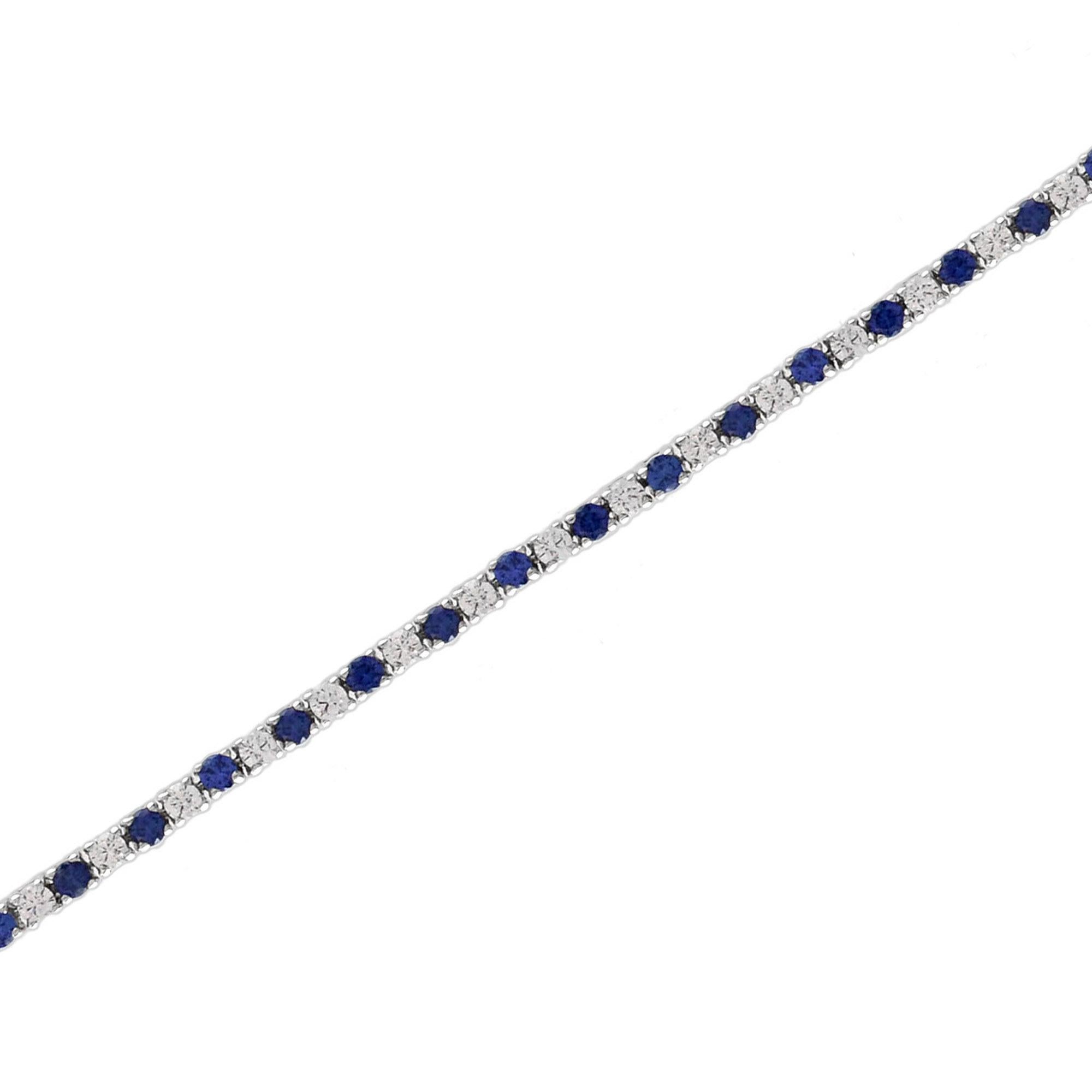Art Deco Round Sapphire and Diamond Classic Tennis Bracelet in 18K White Gold For Sale