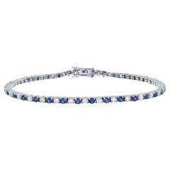 Round Sapphire and Diamond Classic Tennis Bracelet in 18K White Gold