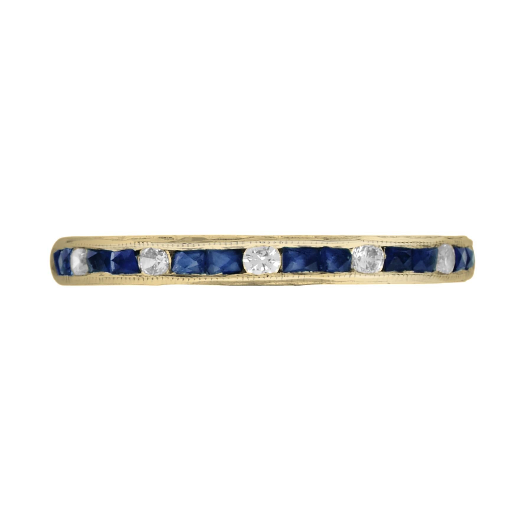For Sale:  Alternating Double Sapphire and Diamond Eternity Ring in 14K Yellow Gold 3