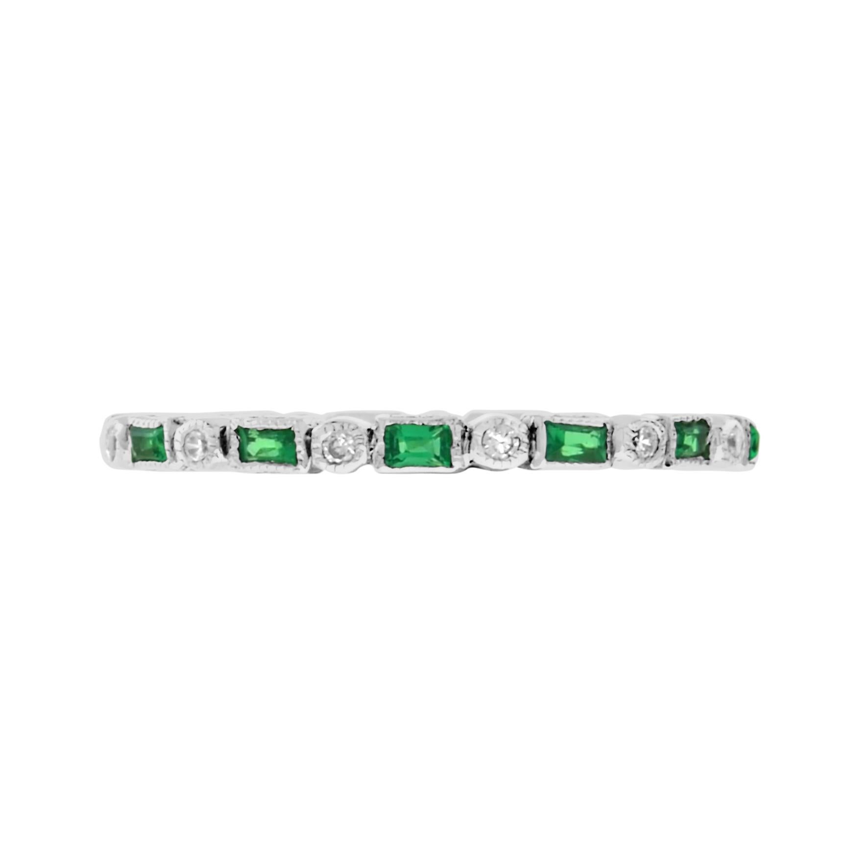 For Sale:  Art Deco Alternate Emerald and Diamond Eternity Band Ring in 14K White Gold 4