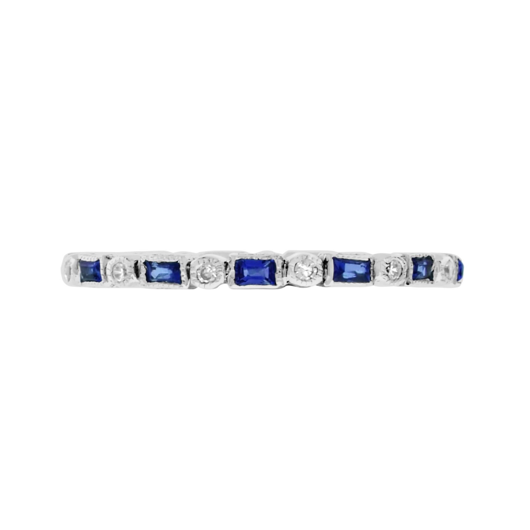 For Sale:  Alternate Sapphire and Diamond Art Deco Style Eternity Ring in 14K White Gold 3