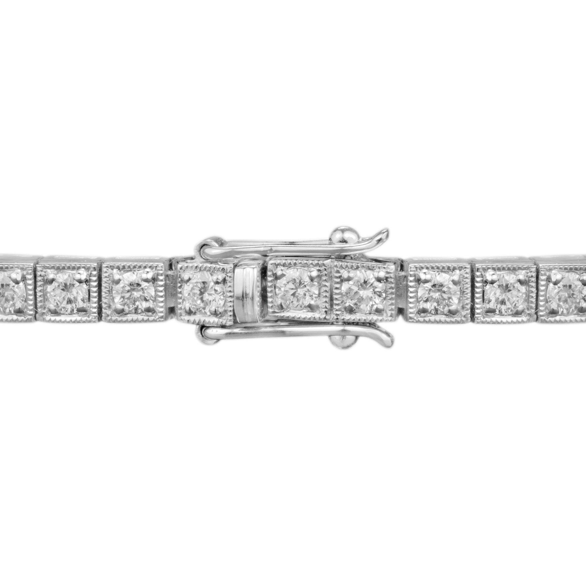 Round Cut Aimée Art Deco Style 2.95 Ct. Diamond Bracelet in 18K White Gold For Sale