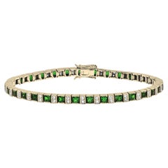 Art Deco Style Alternated Square Emerald and Diamond Bracelet in 14K Gold