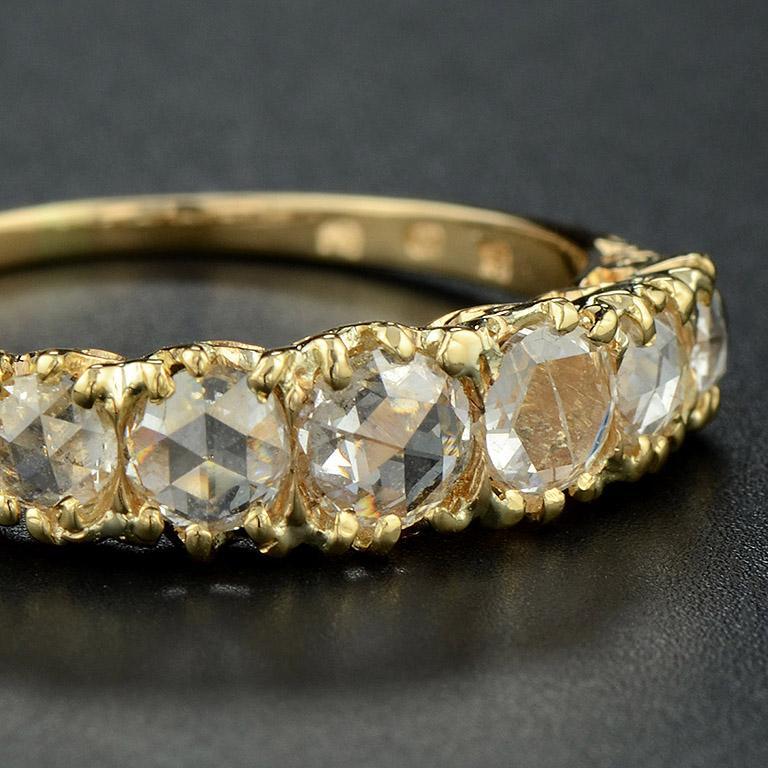 Classic Victorian Style Seven Rose Cut Diamond Ring in 18K Yellow Gold 7