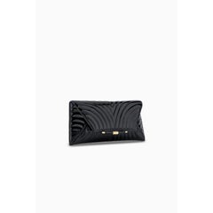 Aimee Clutch Black Custom Quilted Patent Leather with Gold Hardware