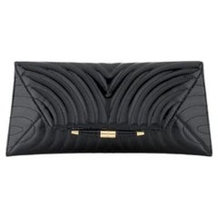 Aimee Clutch Black Custom Quilted Patent Leather with Gold Hardware