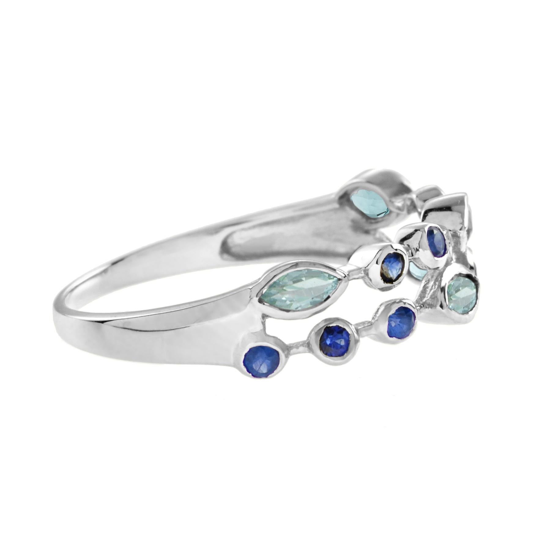 For Sale:  Double Row Aquamarine and Sapphire Eternity Ring in 14K White Gold 3