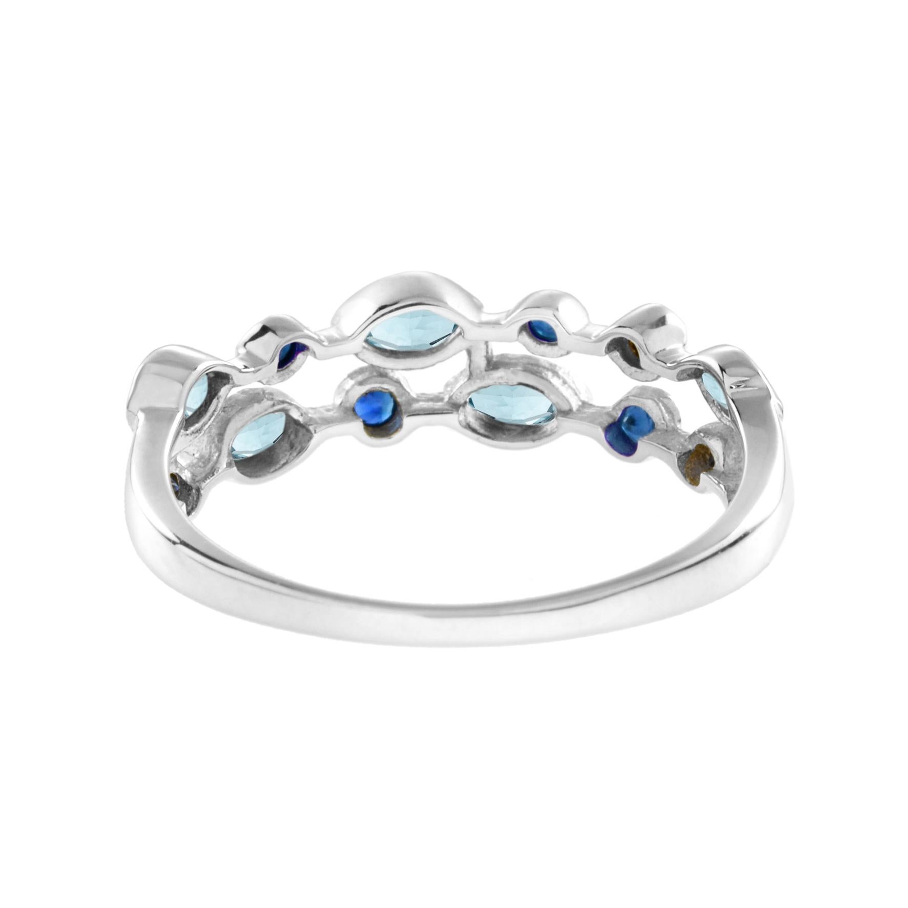 For Sale:  Double Row Aquamarine and Sapphire Eternity Ring in 14K White Gold 4