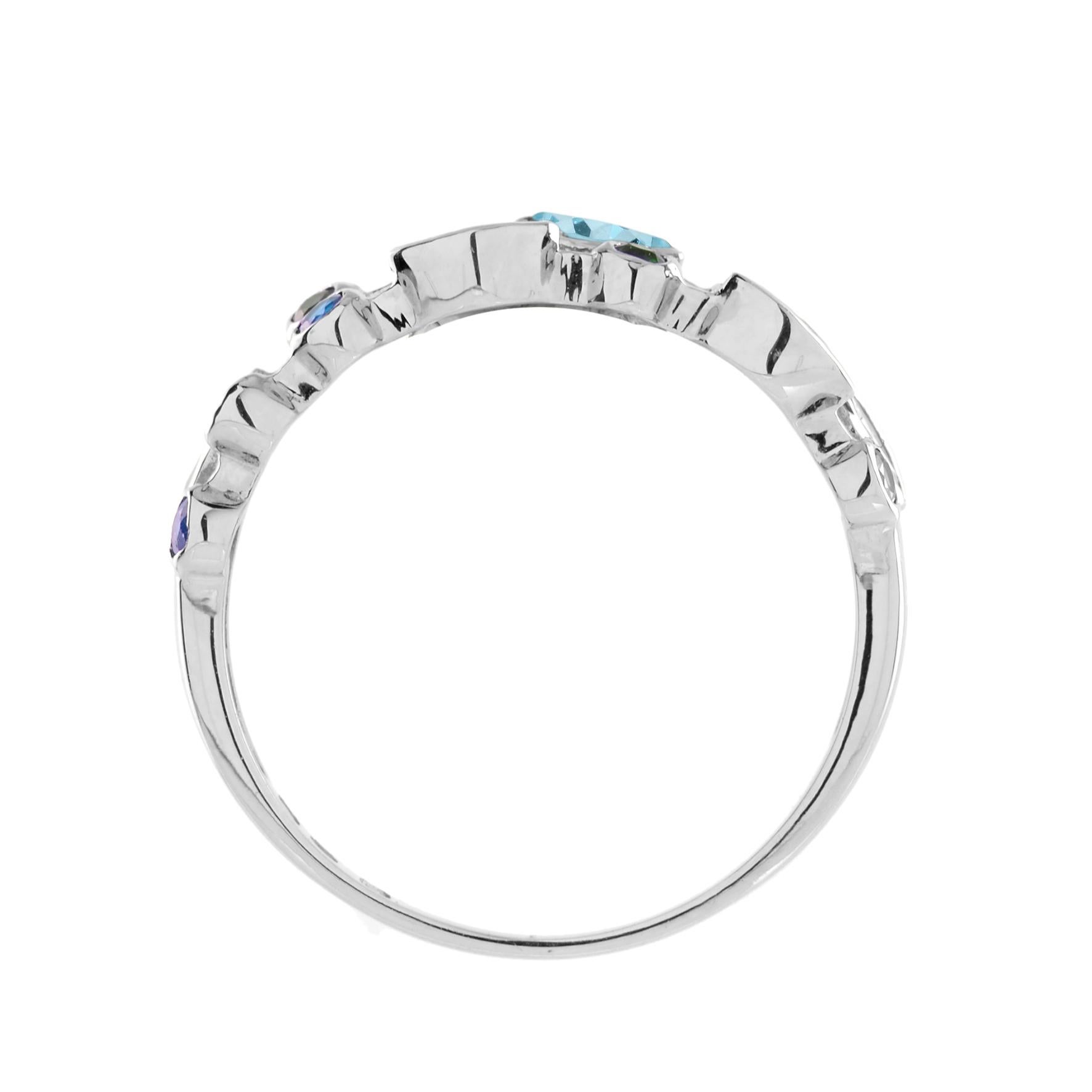 For Sale:  Double Row Aquamarine and Sapphire Eternity Ring in 14K White Gold 5