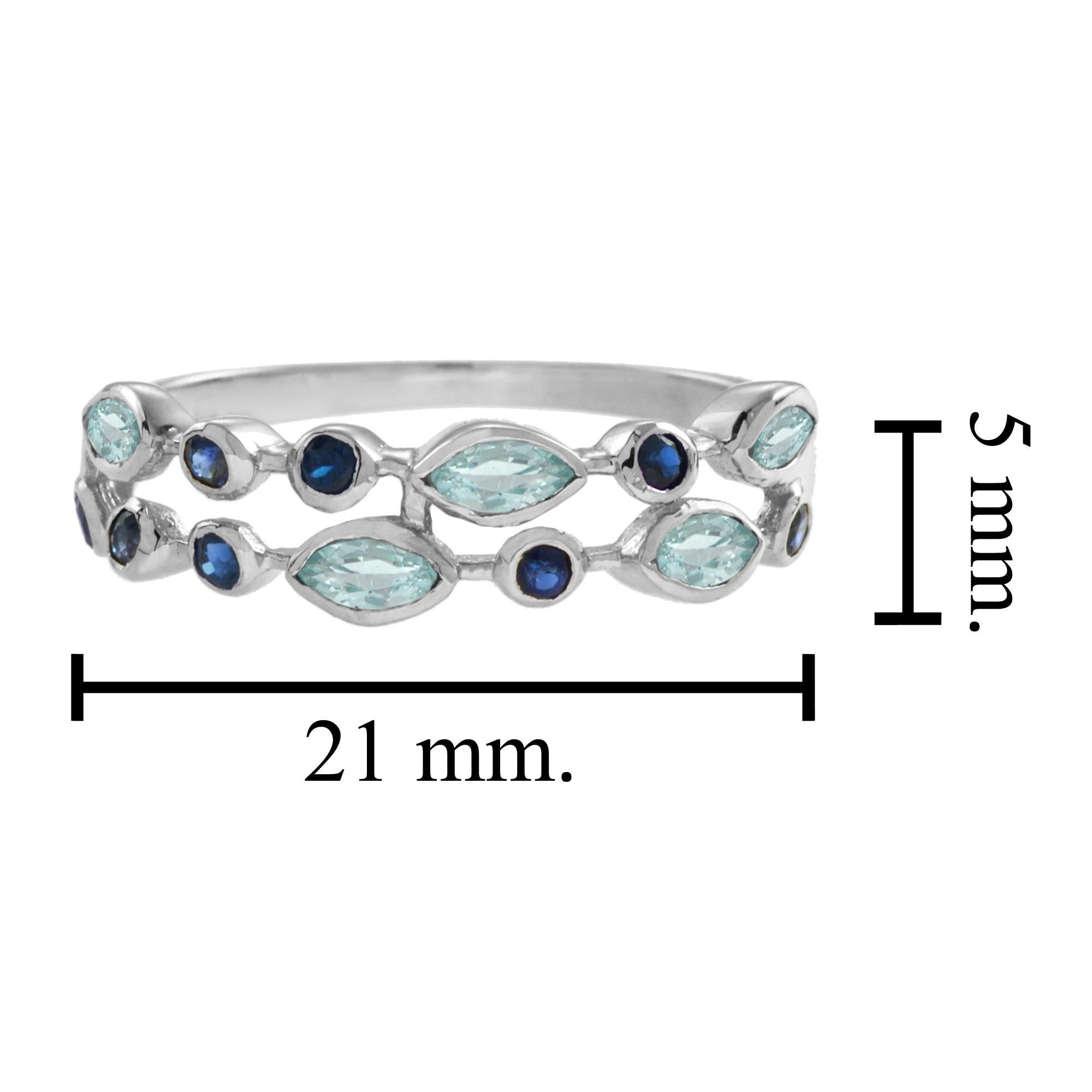 For Sale:  Double Row Aquamarine and Sapphire Eternity Ring in 14K White Gold 6