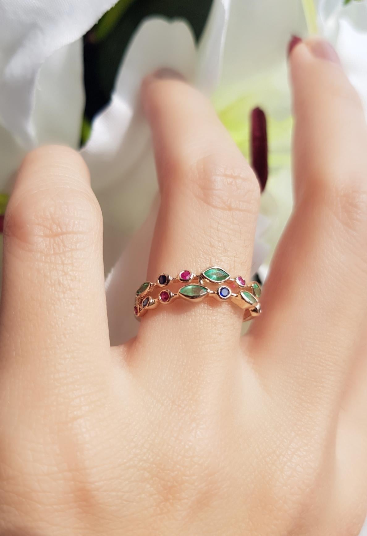 For Sale:  Double Row Emerald, Ruby and Sapphire Eternity Ring in 14K Yellow Gold 3