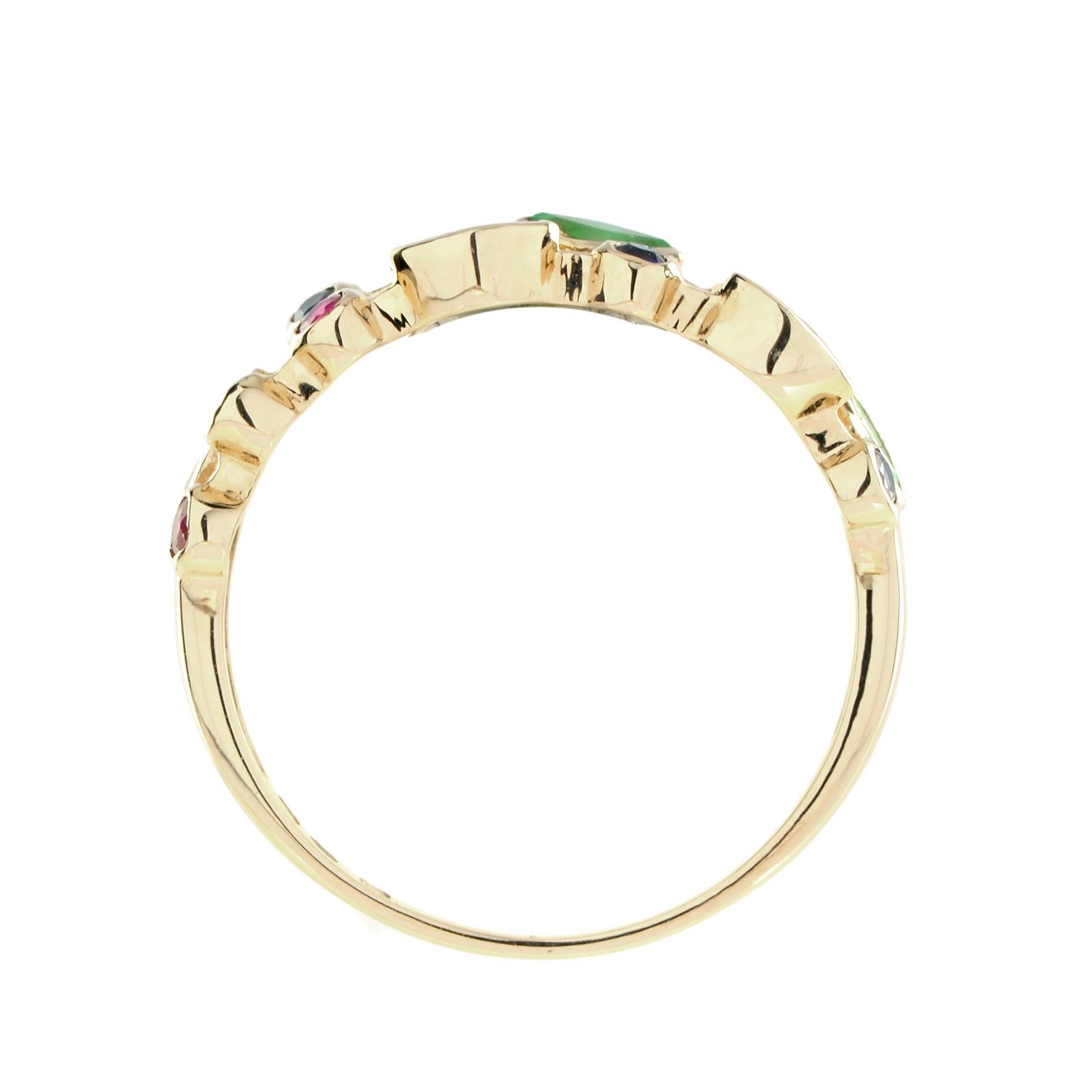 For Sale:  Double Row Emerald, Ruby and Sapphire Eternity Ring in 14K Yellow Gold 7