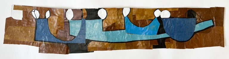 Aimée Farnet Siegel Abstract Painting - "Blue Menorah" - abstract paper collage - horizontal