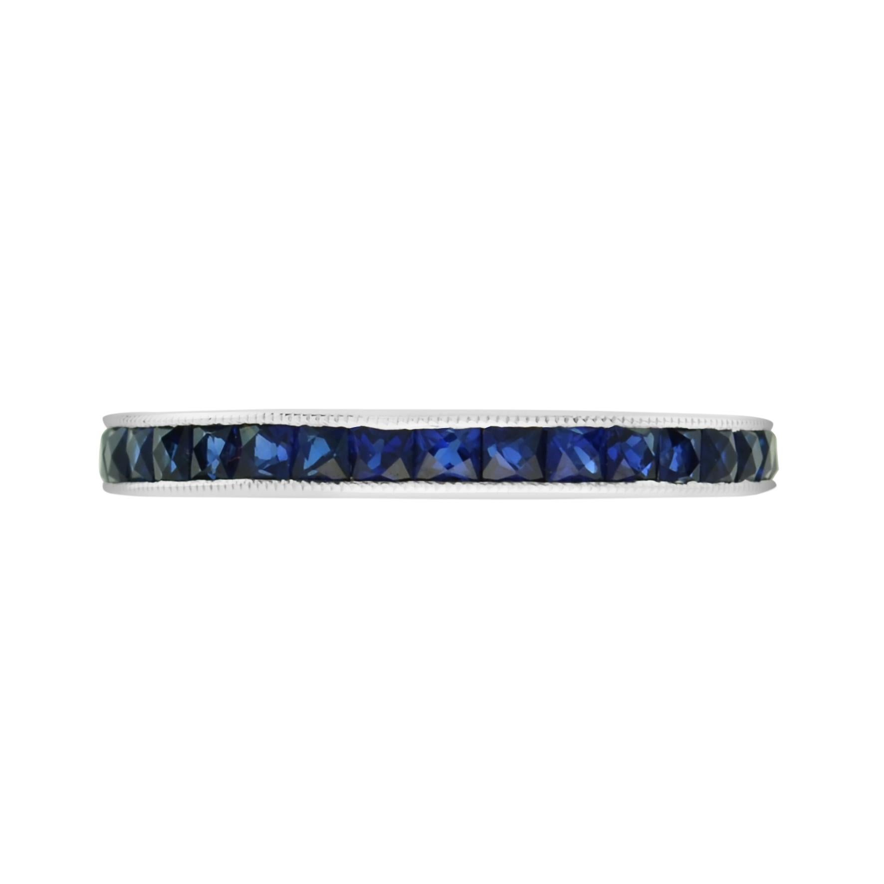 For Sale:  French Cut Sapphire Channel Setting Half Eternity Band in 18K White Gold 2