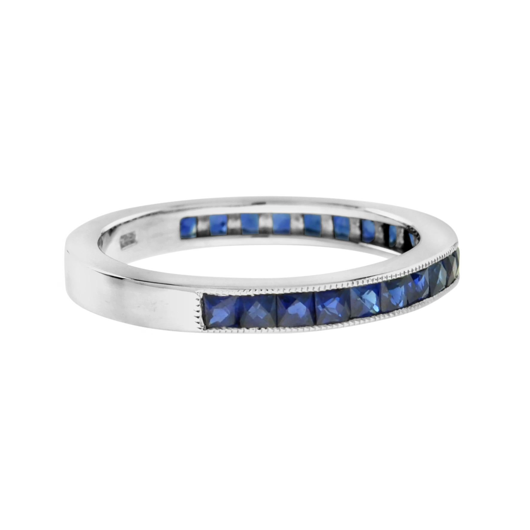 For Sale:  French Cut Sapphire Channel Setting Half Eternity Band in 18K White Gold 3