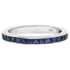 Aimée French Cut Sapphire Channel Setting Half Eternity Band in 18K White Gold