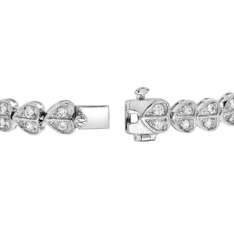Women's 1.8 Ct. Diamond Heart Frame Tennis Bracelet in 14K White Gold For Sale