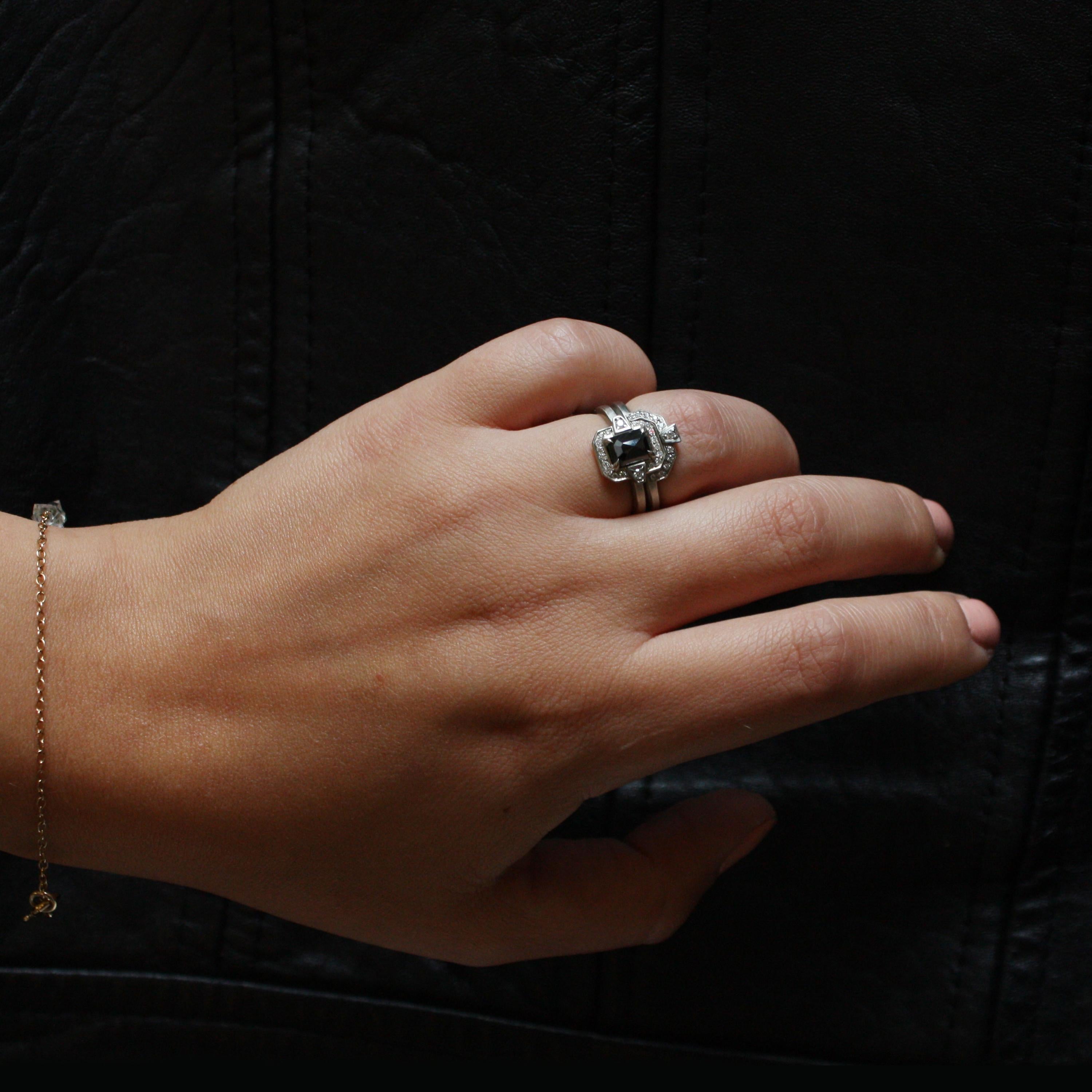 Women's Aimee Kennedy, 1 Carat Rose Cut Black Diamond Halo Ring Set For Sale