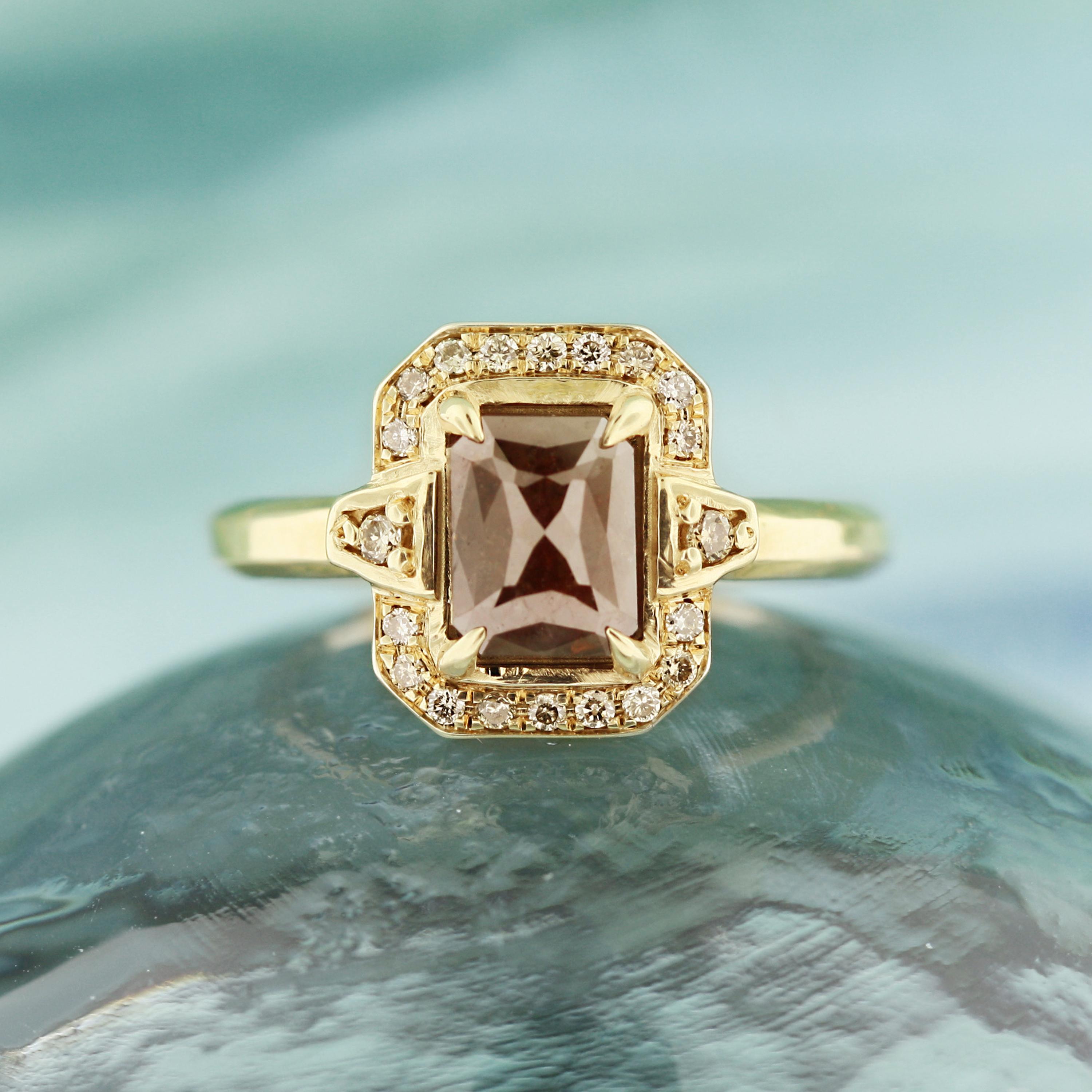 Aimee Kennedy, 1 Carat Rose Cut Brown Diamond Halo Ring In New Condition For Sale In Toronto, Ontario