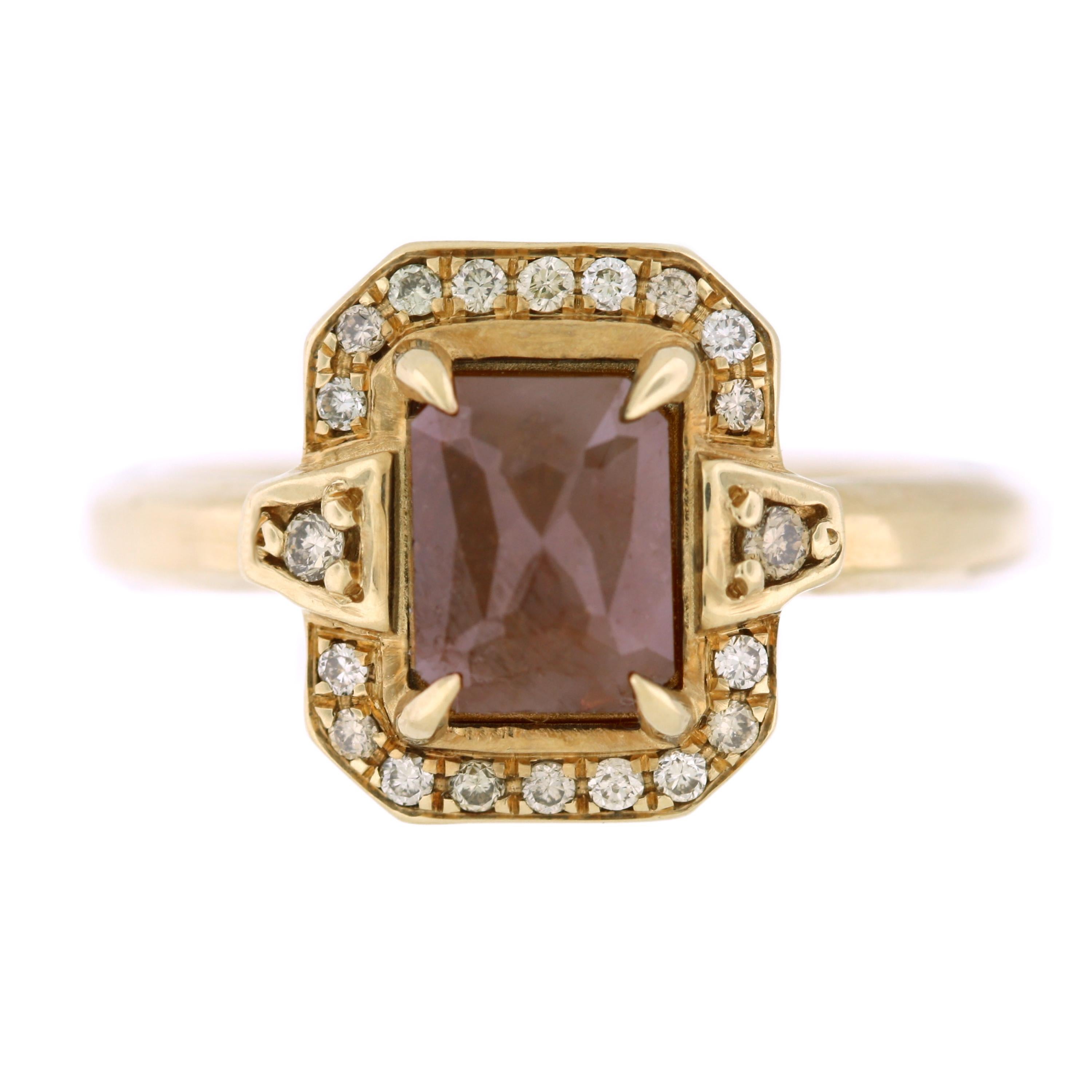 Aimee Kennedy, 1 Carat Rose Cut Brown Diamond Halo Ring For Sale