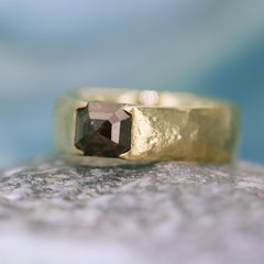 Aimee Kennedy, 1.85 Carat Black Rose Cut Diamond 14 Karat Gold Hammered Ring