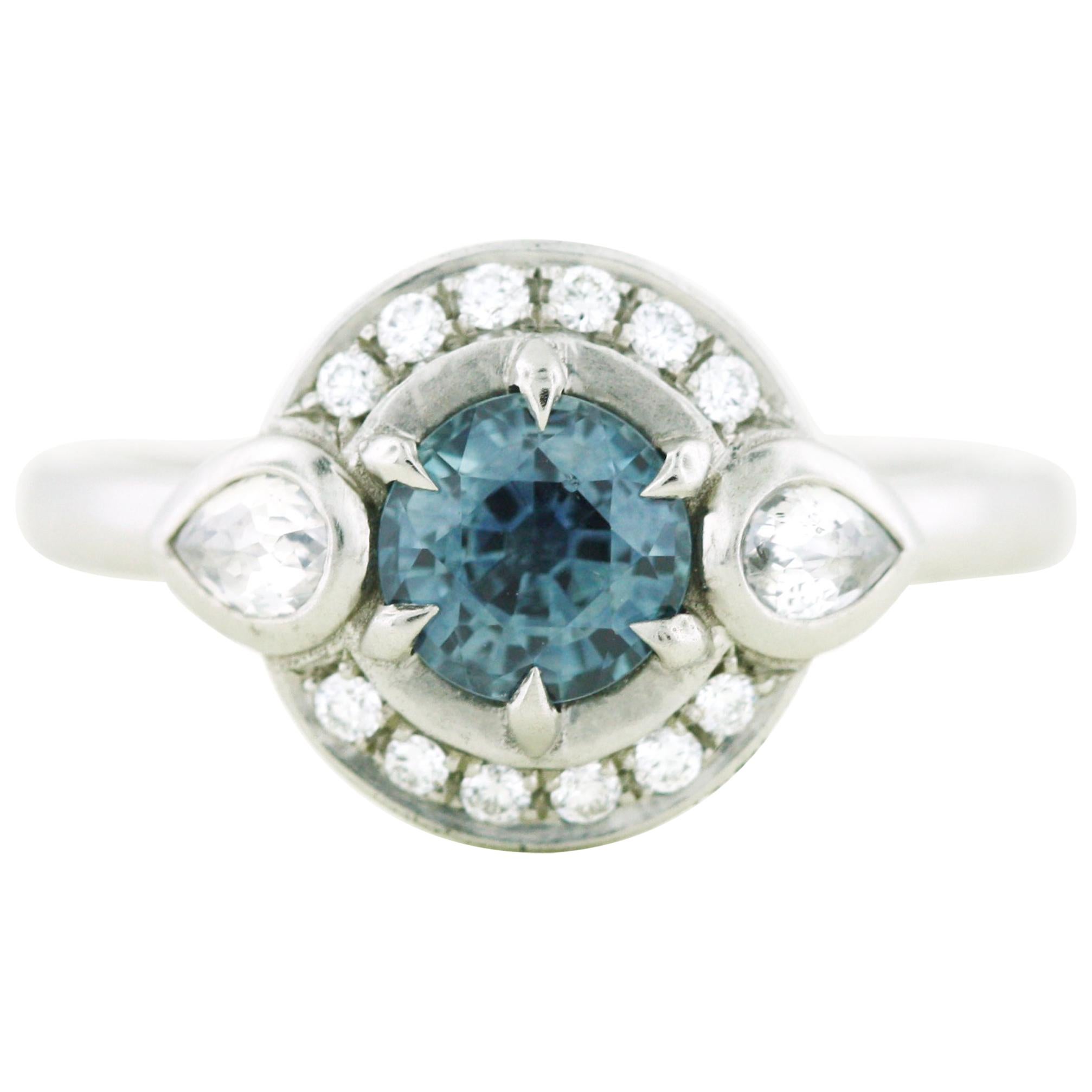 Aimee Kennedy, .77 Carat Montana Sapphire Halo Ring For Sale