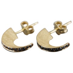 Aimee Kennedy, Black Diamonds Pave Edge 14 Karat Gold Stud Hoops