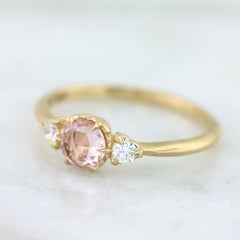 Aimee Kennedy, Rose Cut Padparadscha Sapphire and Diamond Ring with Leaf Detail