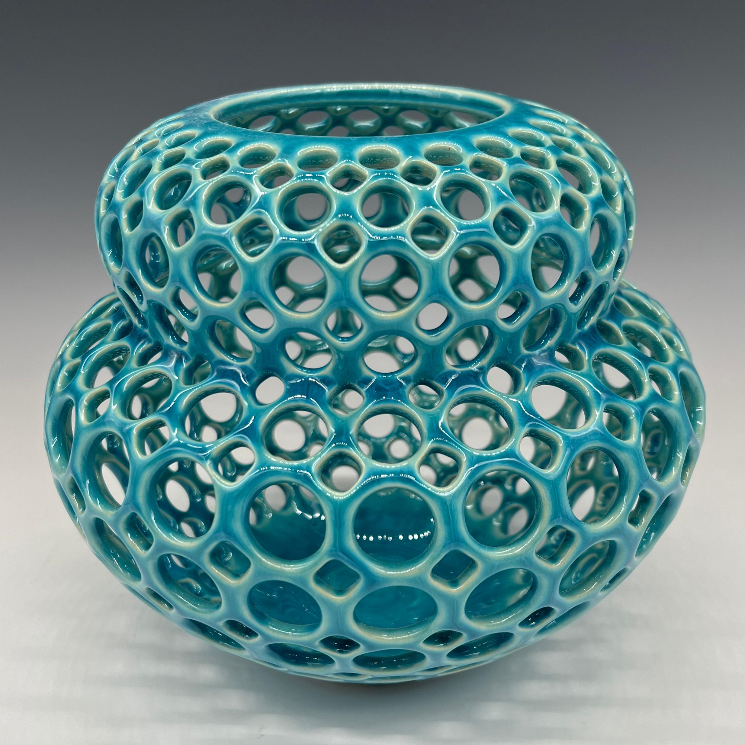 Mid-Century Modern Aimee-Pierced Ceramic Tabletop Sculpture Turquoise For Sale