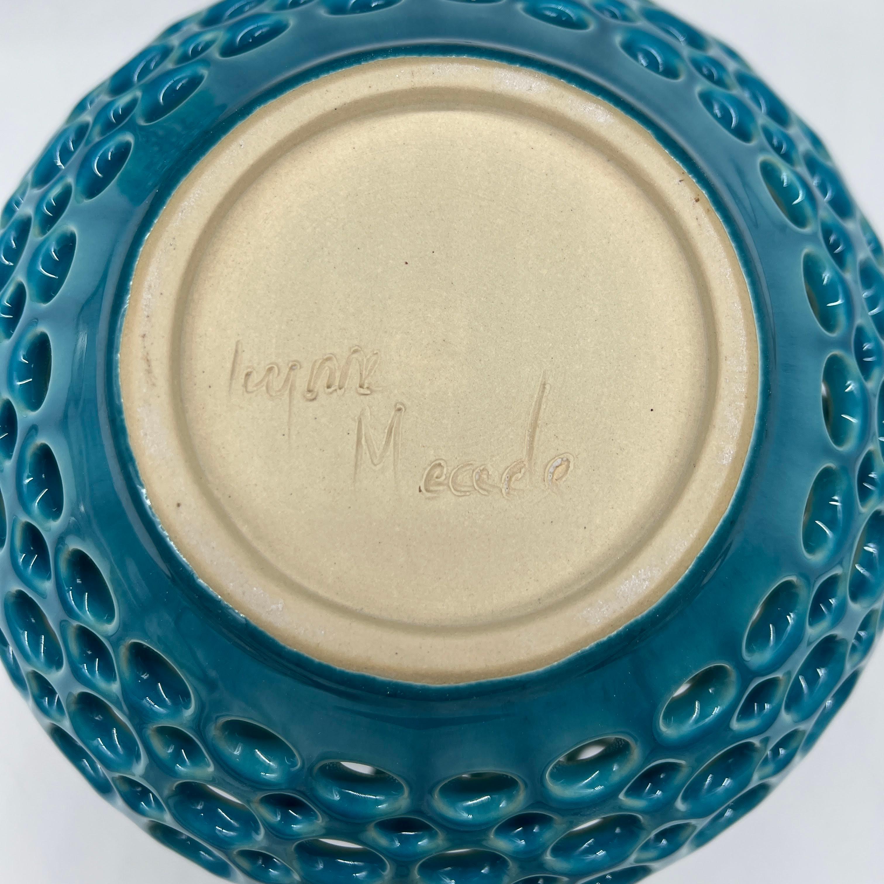 Fired Aimee-Pierced Ceramic Tabletop Sculpture Turquoise For Sale