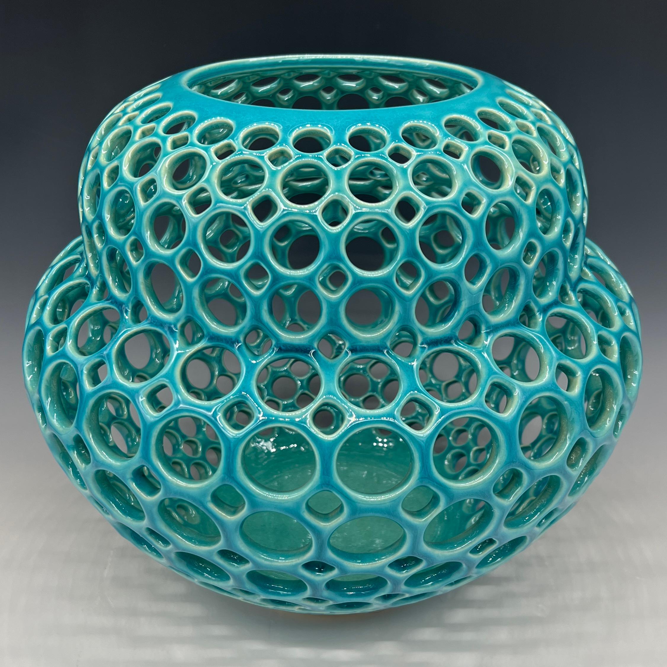 American Aimee-Pierced Ceramic Tabletop Sculpture Turquoise For Sale