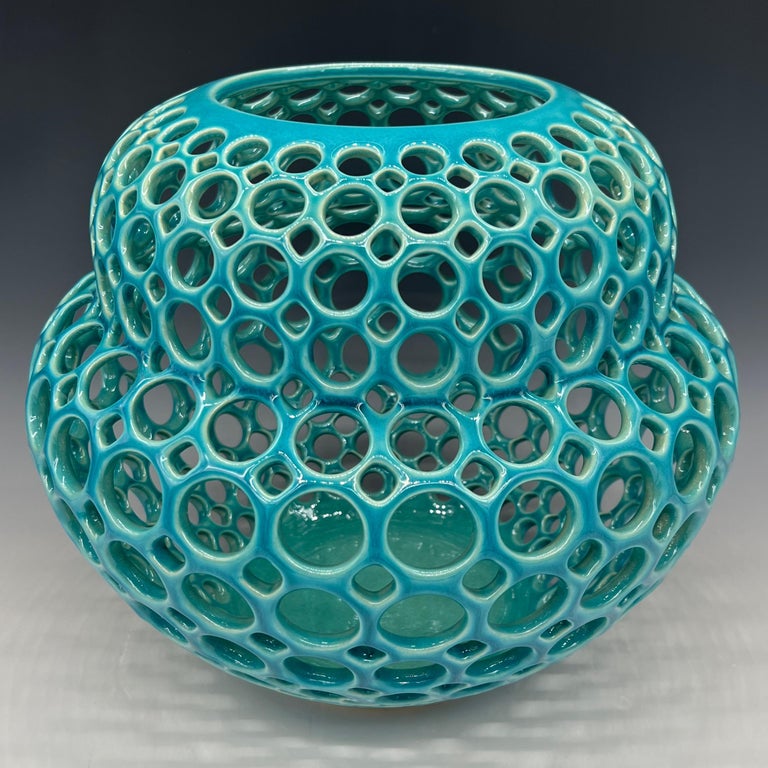 AimeePierced Ceramic Tabletop Sculpture Turquoise For Sale at 1stDibs