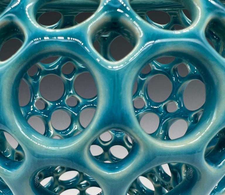 AimeePierced Ceramic Tabletop Sculpture Turquoise For Sale at 1stDibs