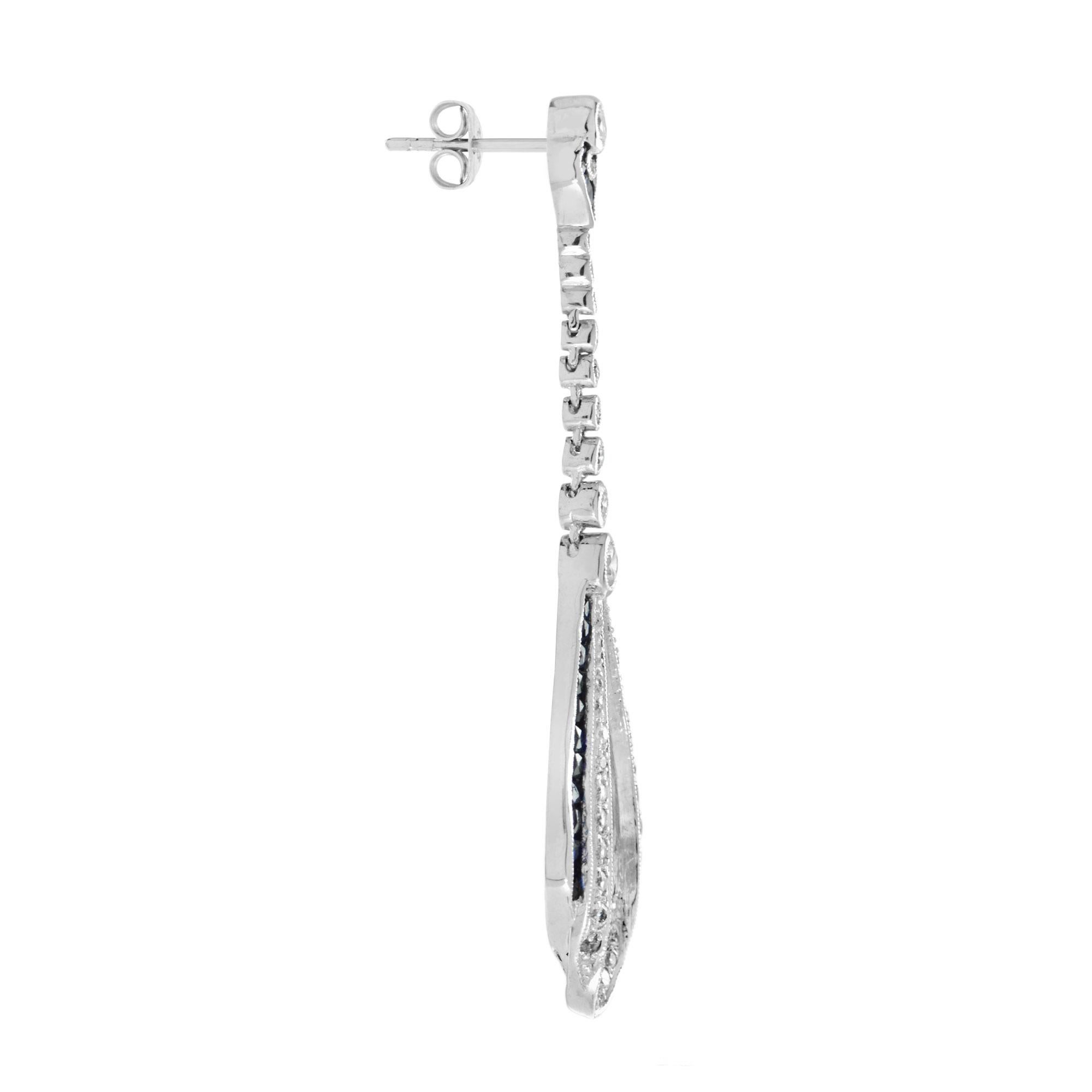 Set aus Ohrringen und Halskette mit Saphiren und Diamanten im Art-déco-Stil von Aime Ribbon (Art déco) im Angebot