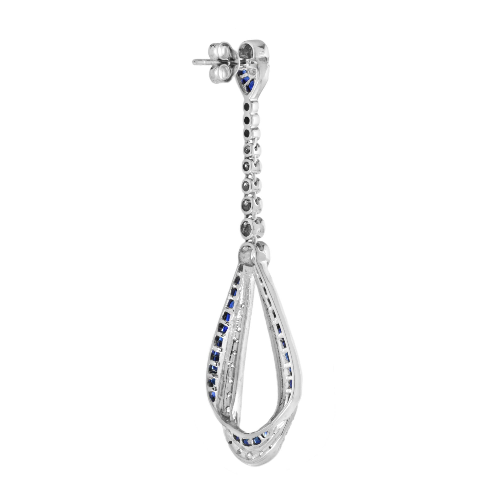 Set aus Ohrringen und Halskette mit Saphiren und Diamanten im Art-déco-Stil von Aime Ribbon (Französischer Schliff) im Angebot