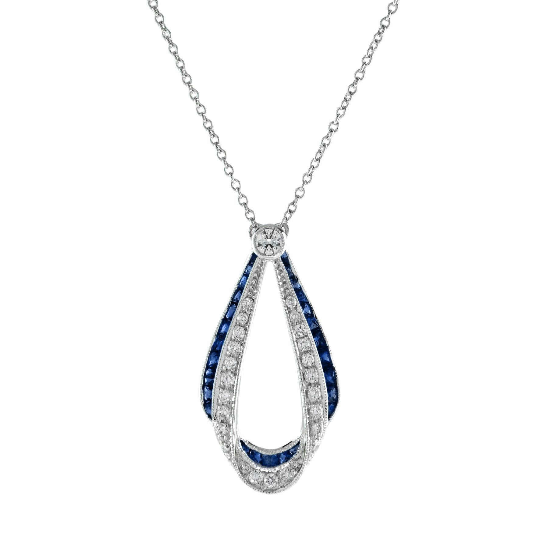 Aimée Ribbon Art Deco Style Sapphire and Diamond Earrings & Necklace Set For Sale 1