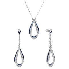 Aimée Ribbon Art Deco Style Sapphire and Diamond Earrings & Necklace Set