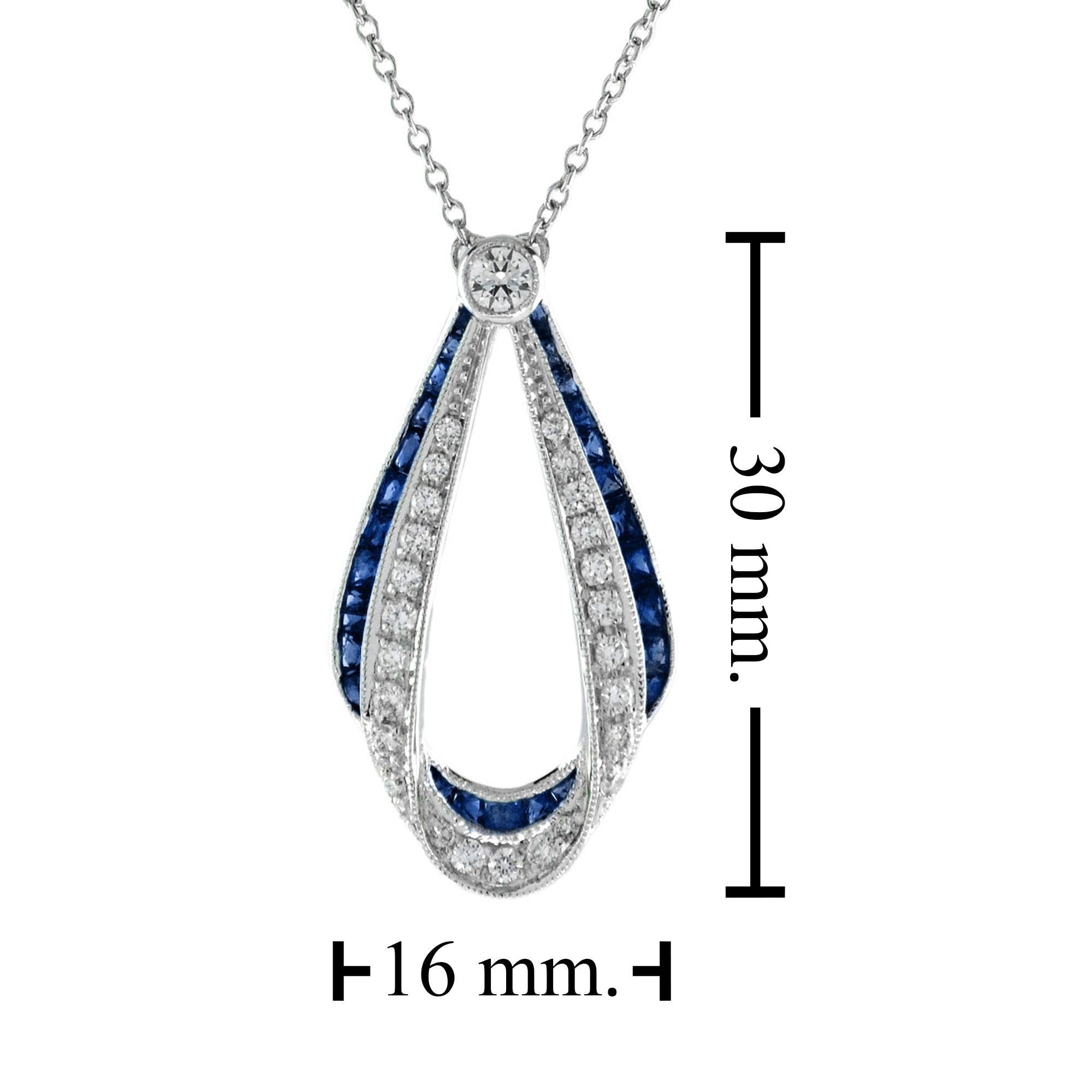 Ribbon Art Deco Style Sapphire and Diamond Necklace in 18K White Gold In New Condition For Sale In Bangkok, TH