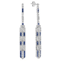 Aimée Sapphire and Diamond Bar Dangle Earrings in 14K White Gold